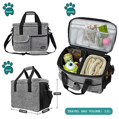 PetAmi Dog Travel Bag Organizer, Pet Supplies Tote Diaper Bag, Gray Medium - color: Grey, size: Medium - 14.5"L x 8"W x 12.0"H