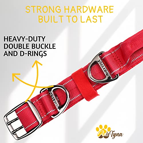 ADITYNA Heavy Duty Red Dog Collar for Medium Dogs with Traffic Handle - color: Red, size: Medium: Fit 15-19" Neck