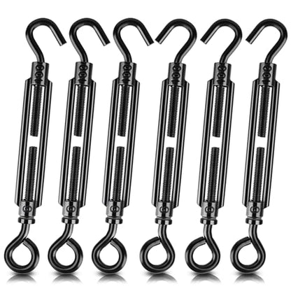 Black Small Turnbuckles for Cables Wire, M6 Hook and Eye Tensioner - size: 6 Pcs M6 x 5.9"