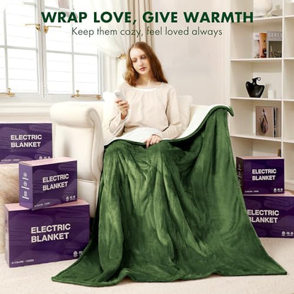 Electric Throw Blanket Green, Flannel Sherpa, Gift for Grandma - color: 05 - Green, size: Throw - 50" x 60"