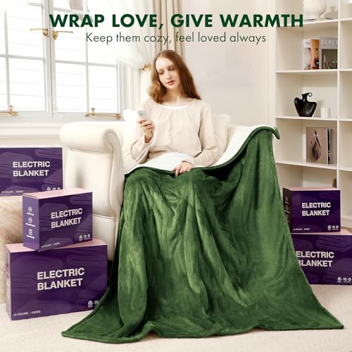 Full Size Electric Blanket Green, Soft Fast Heating, 1-10H Timer - color: 05 - Green, size: Full - 72" x 84"