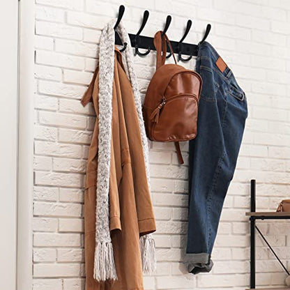 Dseap Coat Rack Wall Mounted - 5 Tri Hooks, Heavy Duty, Stainless Steel, Metal Coat Hook Rail for Coat Hat Towel Purse Robes Mudroom Bathroom Entryway (Black, 4 Packs) - color: Black, size: L:16" (2 Pcs) (Pack of 2)