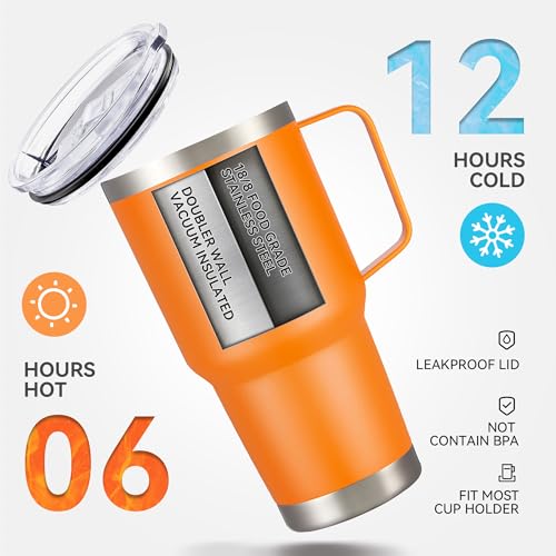 30 oz Stainless Steel Tumblers Bulk with Handle and Lid, 4 Pack - color: Orange