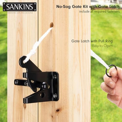 2 Set Anti Sag Corner Brace Bracket, Heavy Duty Frame Kit with Self-Locking Latch, Black Hardware for Wooden Fence, Shed Doors, Driveway Gates, Corral Gates, Wood Windows