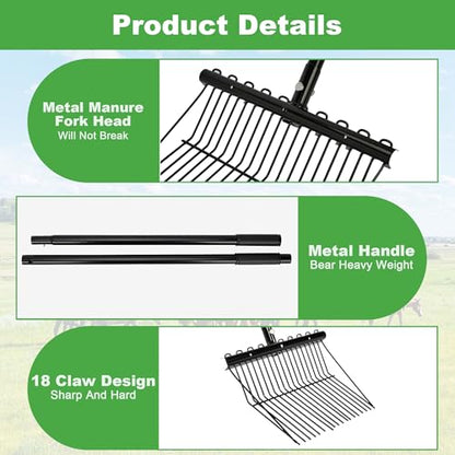 lukar 2 Sets Metal Manure Fork with Long Metal Handle
