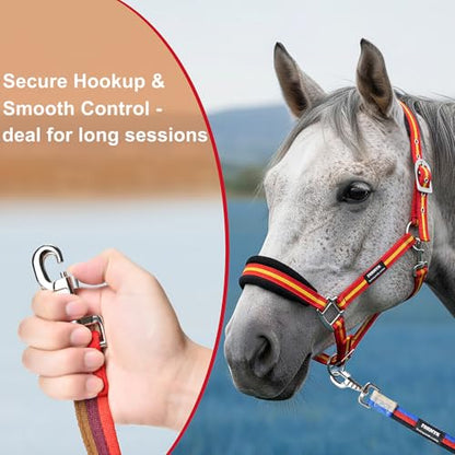 26ft/8m Horse Lunge Line & Long Dog Training Leash, 360° Swivel Snap - color: Blue-Red-Black
