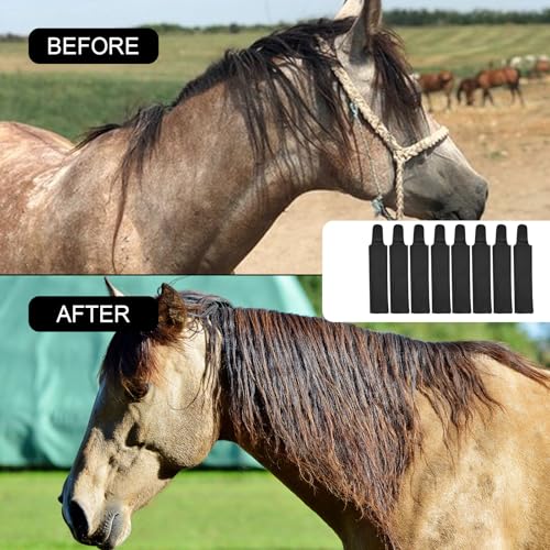 8 Pcs Horse Mane Bags - Mane Bags for Horses Protect Equine Mane from Sun, Wind, Dirt - Prevents Tangles, Breakage & Rubbing Out - Durable Nylon - Washable & Easy Use (Black) - color: Black