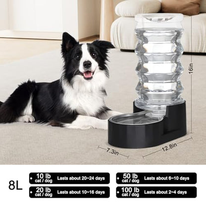 RIZZARI 8L Dog Water Bowl Dispenser:Spill Resistant Multi Pet Solution - color: Dark Black, size: 8L