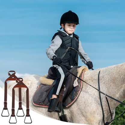 Simgoing Kids Western Stirrups Adjustable Nylon Straps Equestrian Safety Stirrups for Youth Riding Accessories, Height Below 140 cm - color: Brown