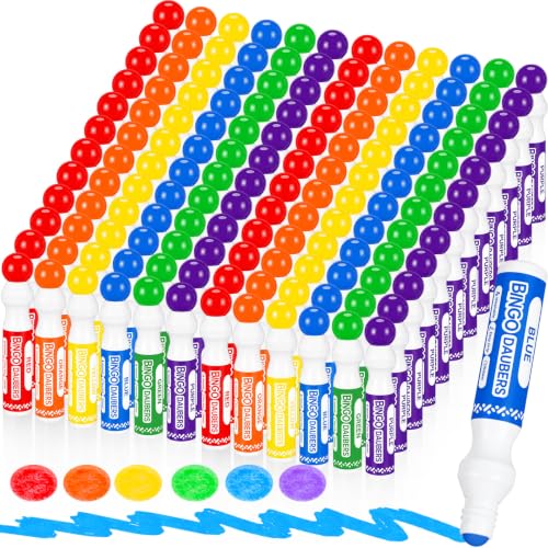Crtiin 144 Pack Mixed Color Bingo Daubers Dot Markers, 6 Colors - color: red, orange, green, purple, yellow, blue