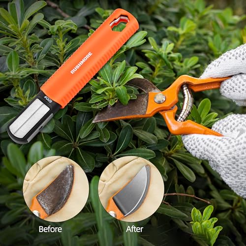 RUSHMORE Garden Tool & Knife Sharpener, 5-in-1 Multipurpose Carbide & Ceramic Blades for Pruners, Loppers, Hedge Shears, Scissors, Axes, Machetes & Lawn Mower Blades – Repairs & Hones Edges - style: 5-in-1