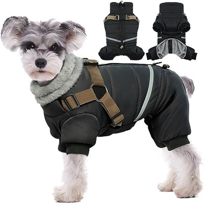 BRKURLEG Black Dog Coat with Harness, Dog Winter Jacket, Dogs Onesie Body Warm Jackets, Small Dogs Winter Coats Reflective Windproof Warm Cold Weather Coats, Pet Waterproof Jacket Hiking S - color: Black, size: Small