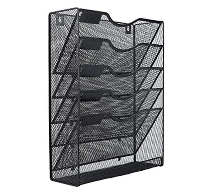 EasyPAG 5 Tier Wall File Holder Mesh Hanging Folder Organizer with Classify Label, Versatile Desk File Holder, Vertical Wall Mounted Mail Organizer for Office Home Cubicle, Black, Closed Sides - color: Black (Update）