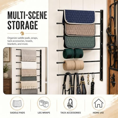 6-Tier Wall Mount Saddle Pad Rack, Heavy Duty Rotating Horse Tack Organizer
