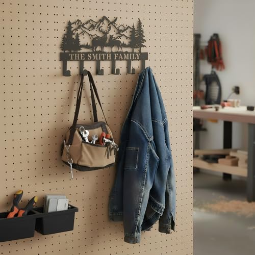 Personalized Deer Metal Coat Hooks Wall Mount and Coat Rack Hanger for Hanging and Storage Ideal for Living Room, Hallway, Office, Backpack, Bags, Towel, Clothes and Hat - color: Personalized Deer Mountain