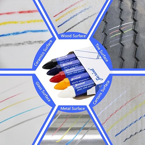 5-Color Industrial Wax Marking Crayons - High Visibility Scratch Resistant Crayons for Tires, Metal, Wood, Glass & Plastic (5-Pack, 100mm) - color: Multicolor