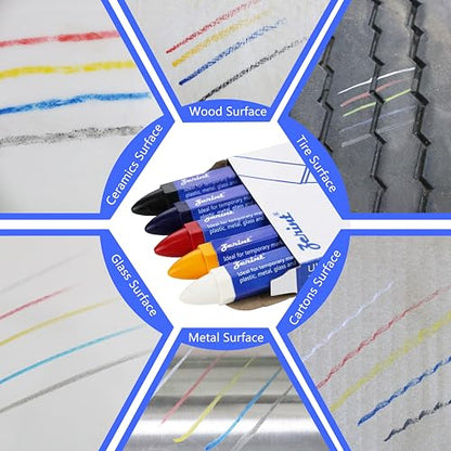 5-Color Industrial Wax Marking Crayons - High Visibility Scratch Resistant Crayons for Tires, Metal, Wood, Glass & Plastic (5-Pack, 100mm) - color: Multicolor