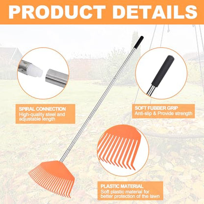 YEELOR Leaf Rake with 16.5‑inch Plastic Head | Compact & Lightweight, 57″Adjustable Handle, Gathers Leaves & Scattered Debris, Ideal for Small‑Scale Cleaning Tasks