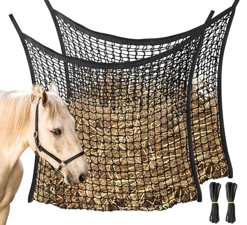 2 PCS Slow Feed Hay Net, Large Capacity Hay Bags for Horses, Easy-to-Hang - color: Black 2-pack