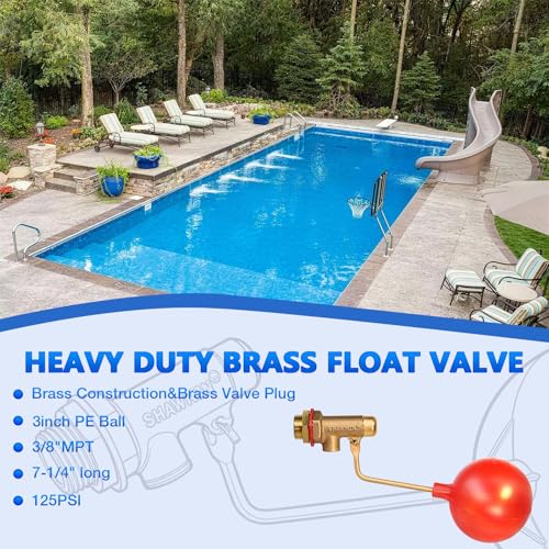 Pool Auto Fill Float Valve 3/8", Brass Water Level Valve for Pool & Pond