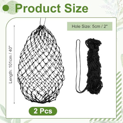 Slow Feeder Hay Net, 40" Length 2" Holes Strong Load-Bearing, Nylon Slow Feed Bag Hay Feeder, (Black, 2 Pcs), Intended for Horses/Goats/Trailer/Stall - color: Black