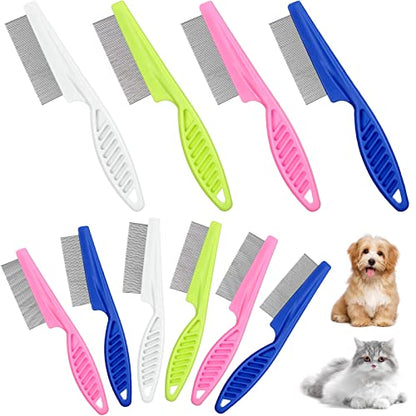 Nuogo 10 Pcs Metal Flea Comb for Dogs Cats Multi Pack, Colorful, 2 Sizes