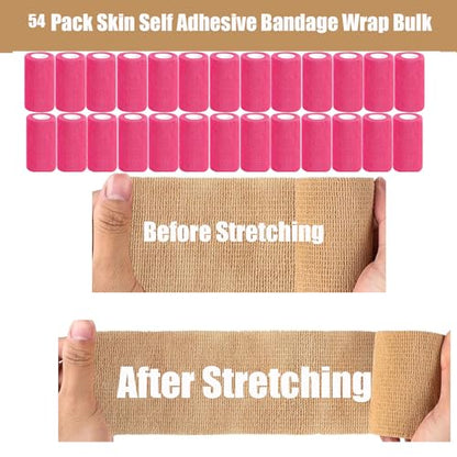 54 Pack Pink Self Adhesive Bandage Wrap Bulk 4 Inch x 5 Yards Cohesive Bandage,Vet Wrap Breathable Elastic Self-Adherent Tape for Stretch Athletic Sports Wrist Ankle Dogs Pet Vet Wrap - color: Pink