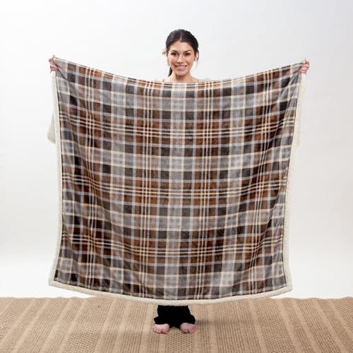Carstens, Inc. Ultra Premium Super Soft Plush Sherpa Fleece Oversized Throw Blanket 54" x 68", Gray Chestnut Plaid - color: Gray Chestnut Plaid