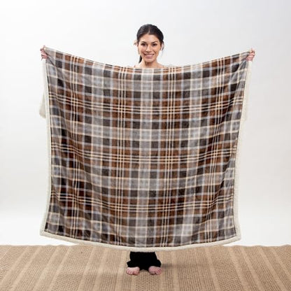 Carstens, Inc. Ultra Premium Super Soft Plush Sherpa Fleece Oversized Throw Blanket 54" x 68", Gray Chestnut Plaid - color: Gray Chestnut Plaid