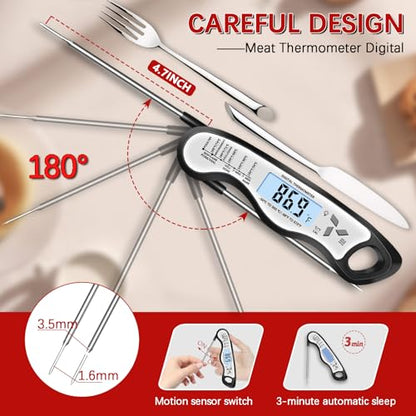 Cooking Thermometer，IP67 Waterproof Meat Thermometer Digital - color: White-2