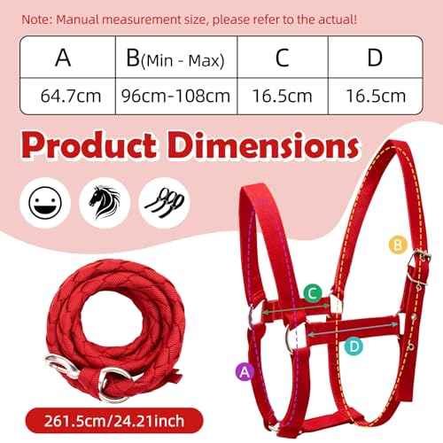 Adjustable Nylon Horse Halter & Matching Lead Set for Horses - color: RED