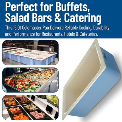 Carlisle FoodService Products Coldmaster Coolcheck Full Size Food Pan Insulated Food Pan with Refrigerant Gel Filling, Plastic, 15 Quarts, White, Blue