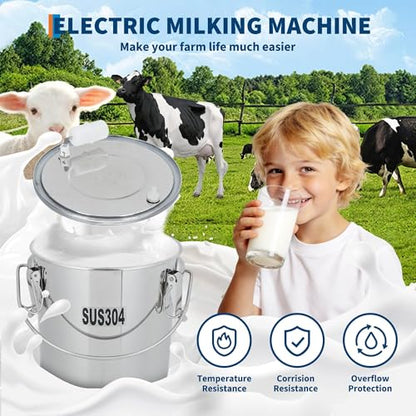 Portable Goat Milking Machine, 3L, 304 Steel, Rechargeable Battery | 60-80 pulse settings, 40-50 kPa vacuum control, silicone cups, for goats and sheep in barns or pastures