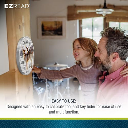EZREAD Hanging Dial Thermometer 840-1226 Weather Thermometers for Indoor and Outdoor Use, Large 12.5 Inch Diameter, Easy to Read Numbers, Deer - color: Winter Deer