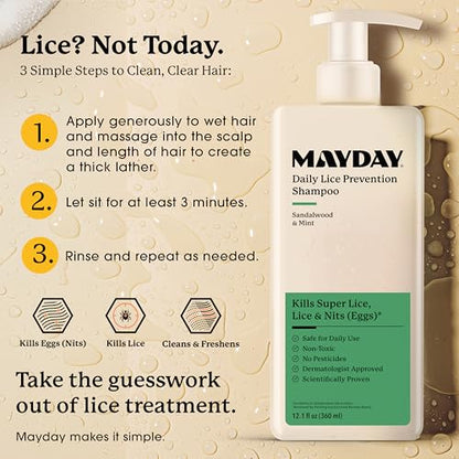 MAYDAY Daily Lice Prevention Shampoo, Non-Toxic, Sandalwood & Mint, 12oz - style: Daily Lice - Shampoo