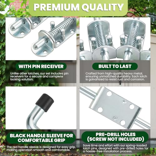 6.5inch Spring Loaded Latch with Pin Receiver (2 Pack) | Metal Lock Barrel Bolt Spring Loaded Locking Latch, Ideal for Gates, Trailers, and Other Items Requiring Secure Closure