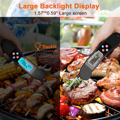 Digital Talking Thermometer for The Blind, Waterproof Instant Read Food Thermometer with Talking Function & Backlight, Meat Thermometer with Probe for Cooking and Grilling, and More - color: Black