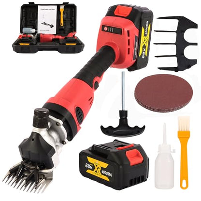 Cordless Electric Professional Sheep Shears,Rechargeable Heavy Duty Animal Grooming Clippers,Electric Shearing Clipper for Sheep,Goat,Cattle&Other Farm Livestock Pet(2*4000mAh Lithium battery)