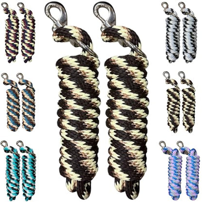 Majestic Ally Polypropylene Lead Rope with Removable Nickel Bolt Snap, 5/8 x 10 ft, for Horses and Livestock, 2 Pack (Chocolate -Copper -Cream) - color: Chocolate -Copper -Cream