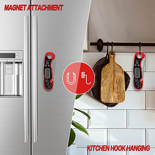 Meat Thermometer Digital for Grilling and Cooking - ANDAXIN Waterproof Ultra-Fast Instant Read Food thermometers with Backlight & Calibration for Kitchen, Deep Fry, BBQ, Grill(Red/Black), LCD - color: Red/Black