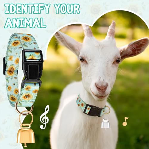 Goat Collar with Copper Bell Set for Sheep Lambs Pygmy Goat,Sunflower