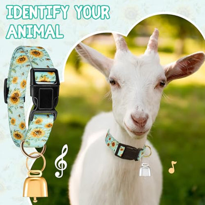 Goat Collar with Copper Bell Set for Sheep Lambs Pygmy Goat,Sunflower