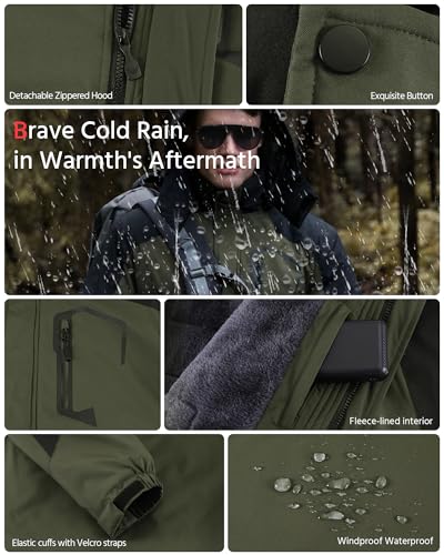 Wulcea Graphene Heated Jacket for Men Fur Lined with Large Capacity Battery Pack - color: Green Fur Lined, size: Medium