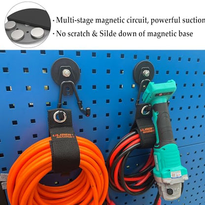 ULIBERMAGNET Heavy Duty Magnetic Garage Hook,6 Pack Strong Large Magnet Hooks for Power Drill,Garden Tools,Hose,Pegboard,Garage, Workshop,Magnetic Storage Hooks for Indoor Outdoor Hanging(Black) - style: 2.59" Strong Medium L Black 6PC