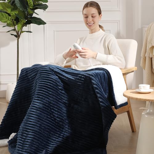 Heated Blanket Throw Electric Throw Blanket Warming Blanket for Adults - color: Navy Blue, size: Throw(50"x60")