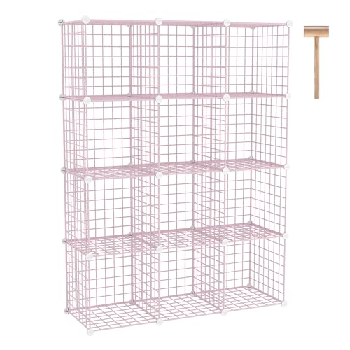 C&AHOME Wire Cube Storage, 12 - Cube Organizer Metal C Grids, Closet, Pink - color: Pink