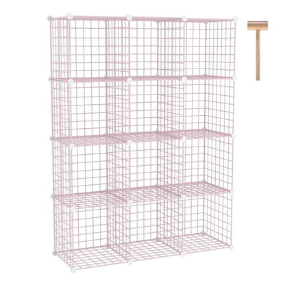 C&AHOME Wire Cube Storage, 12 - Cube Organizer Metal C Grids, Closet, Pink - color: Pink