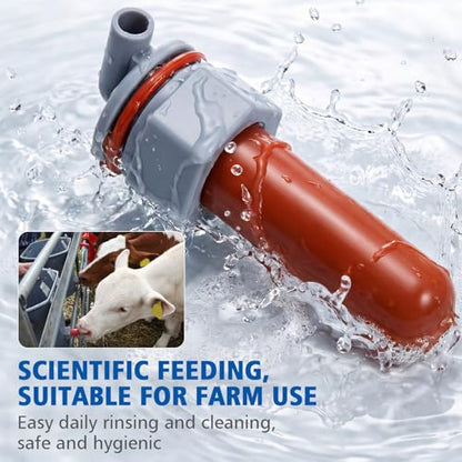 Sawysine 4 Pcs Calf Feeder Pacifier Teats with Fixed Base for Feeding Milk Bucket Soft Rubber Nursing Nipples with Anti-Backflow for Goats Cattle Horses Donkeys Calves Farm Animal Feeding Supplies
