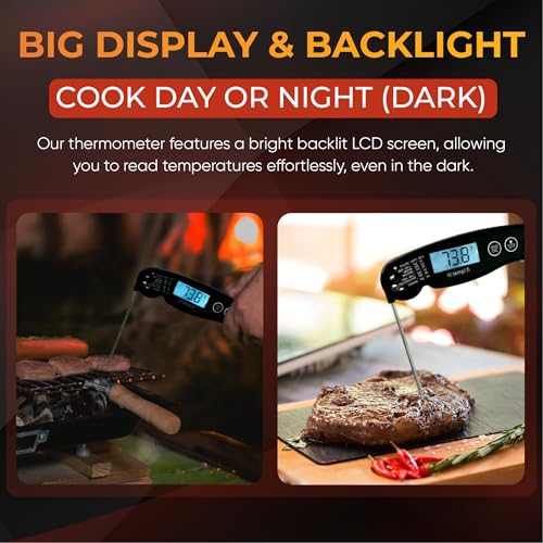 Meat Thermometer | Ultra-Fast & Waterproof | Bright Backlight & Food Grade Probe | Auto Shut-Off | Includes Meat Temperature Chart | Perfect for Kitchen & Grilling