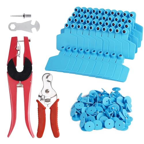 100 Pieces Blank Cow Ear Tags with Animal Tag Applicator and Remover Pliers | TPU Precision Livestock Ear Tags Animal Identification with Applicators for Cattle Cow Pig Goat Horse（Blue） - color: Blue